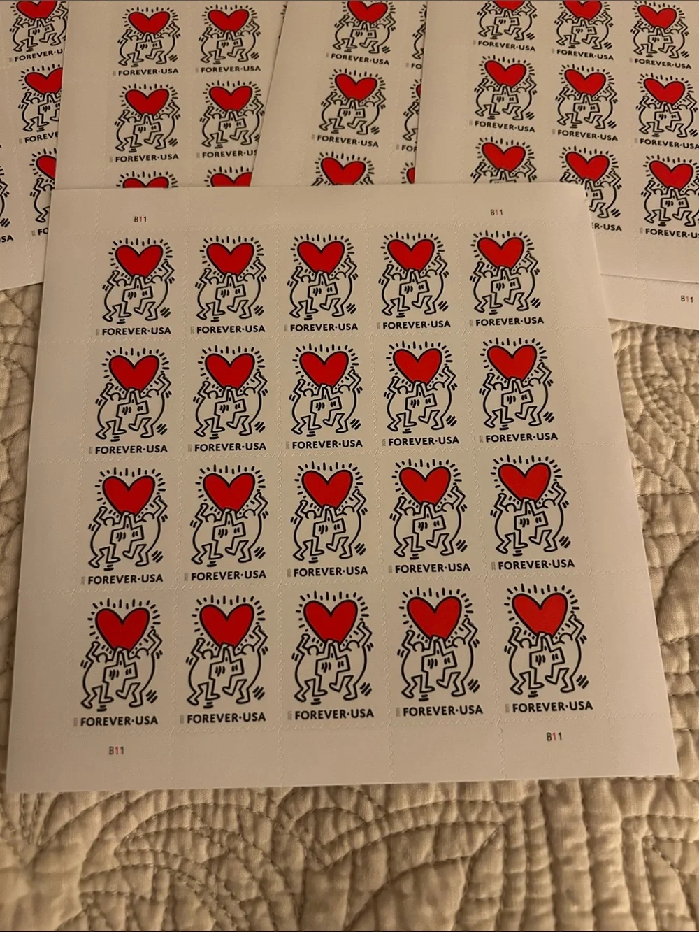 Keith Haring Heart Forever USA Stamp Sheets - 100 stamps total